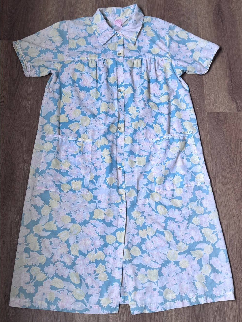 Vintage Coffee Casual Floral‎ Muumuu House Dress Snap Front Pastel Women’s Sz M